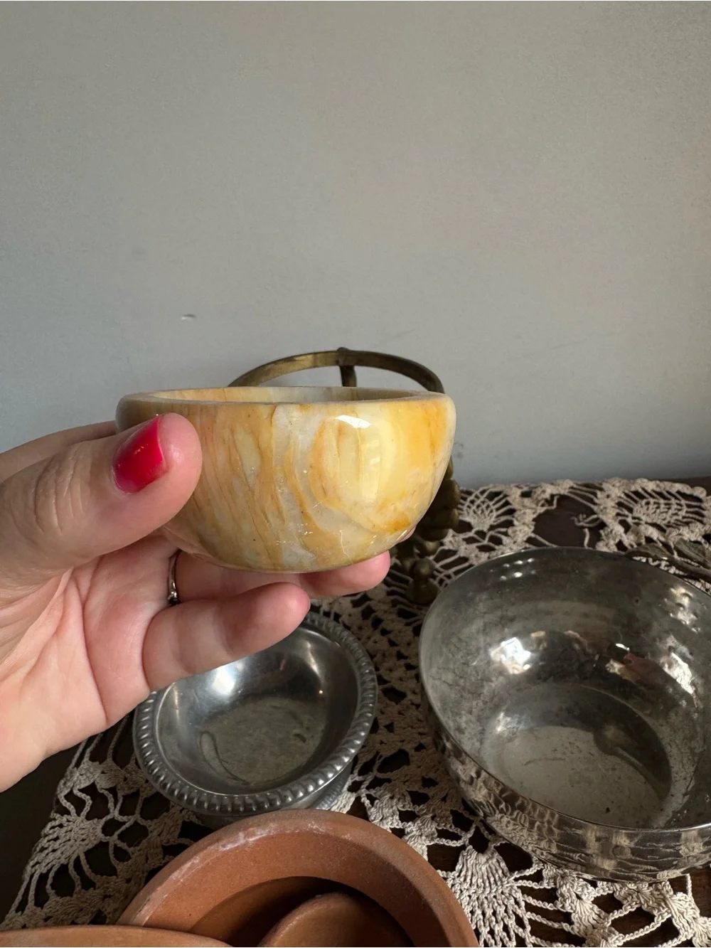 Misc. Terracotta & Metal Home Accent Dish Set Gold, Silver and Mini Stone Bowl